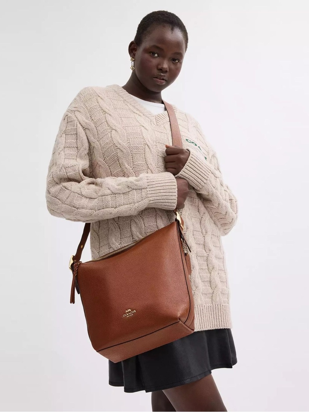 Coach Val Leather Crossbody Duffle Bag, Redwood Brown / Gold, C2818